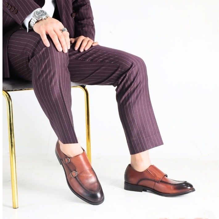 Бор шаргал арьсан Double Monk Strap ботинк