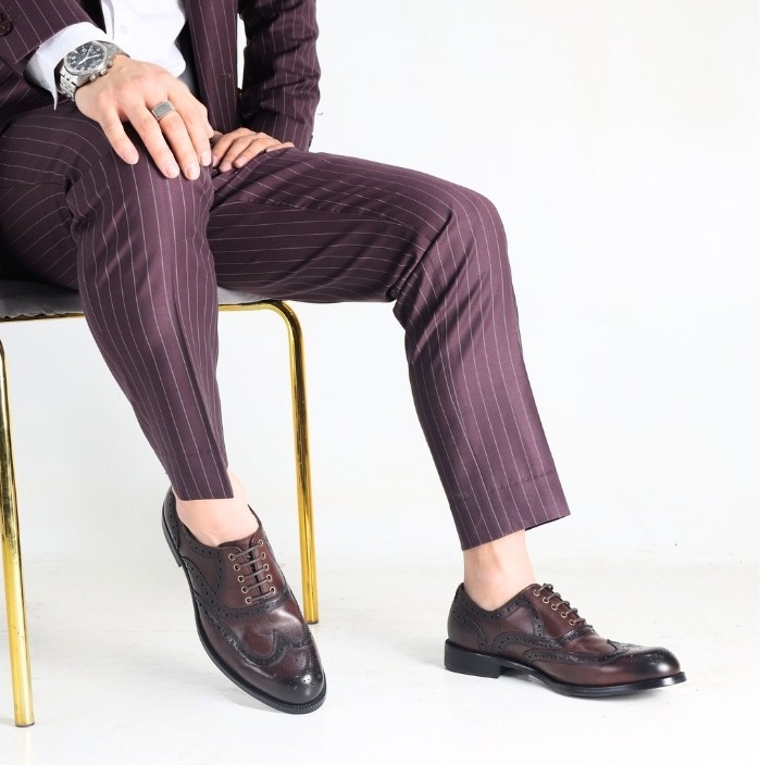 Хар хүрэн арьсан Wingtip Brogue Oxford ботинк