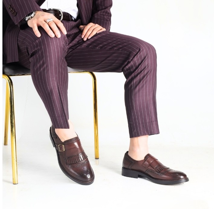 Хүрэн арьсан Brogue Tassel Monk Strap гутал