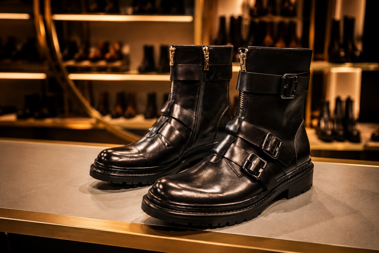 Хар арьсан Buckle Ankle Boots