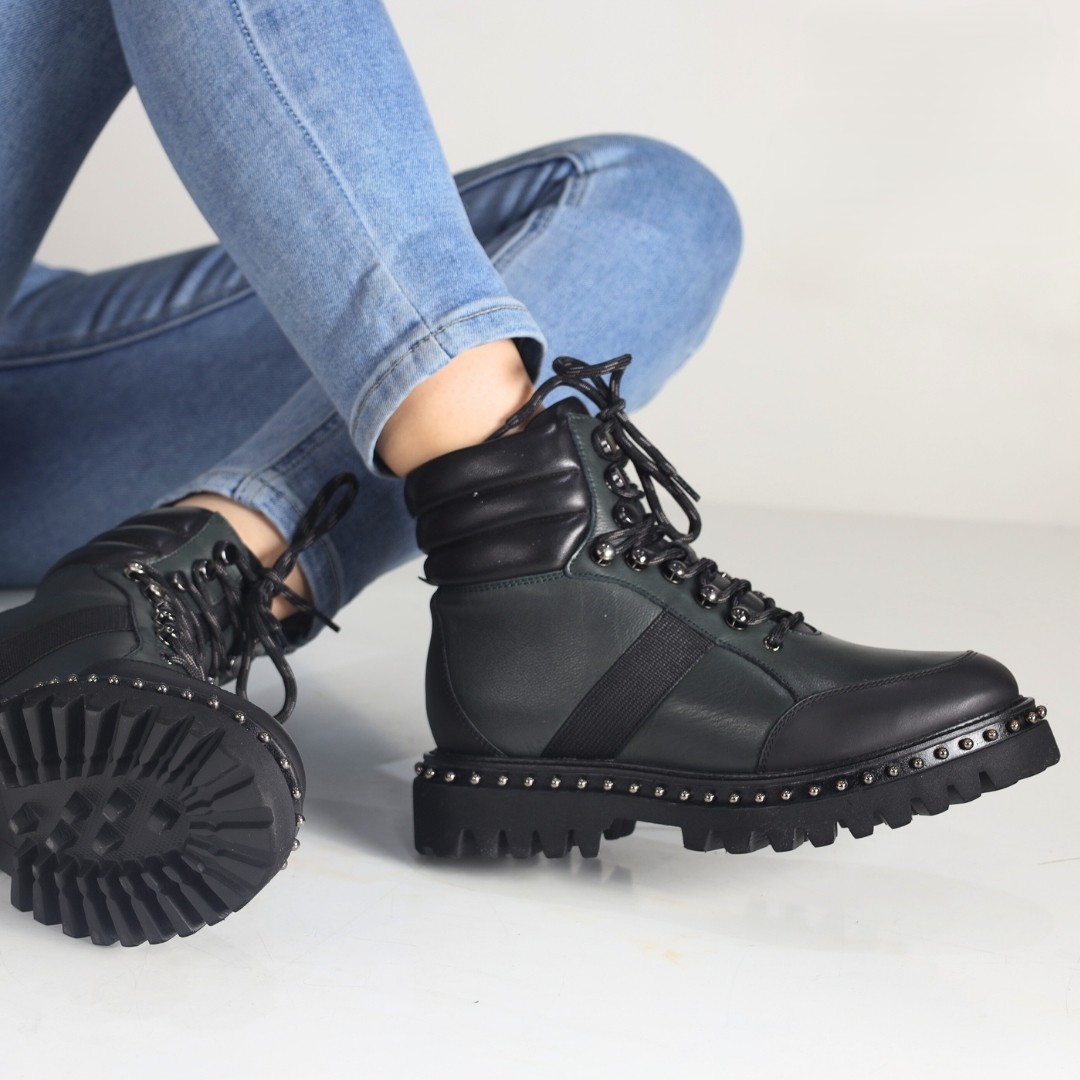 Хар ногоон арьсан Lace-Up Combat Boots